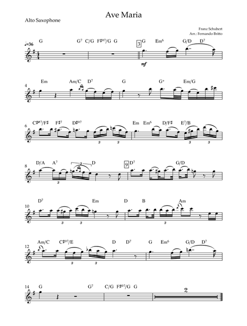 Ave Maria (Franz Schubert) for Alto Saxophone Solo with Chords (Arr. Fernando Britto) (Alto Sax Solo)