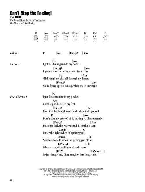 Can't Stop The Feeling! - Justin Timberlake (Ukulele Chords-Lyrics)