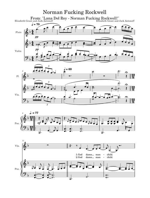 Lana Del Rey - Norman fucking Rockwell (with intro and vocals) sheet music arranged by rmm1997