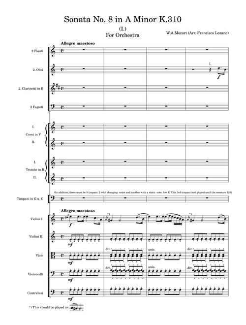 Sonata No.8 in A minor K.310 First Movement for Orchestra (Arr. Francisco Lozano) - WA Mozart (Full Orchestra)