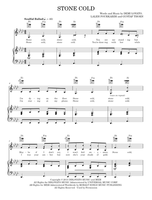 Stone Cold - Demi Lovato (Piano-Vocal-Guitar)