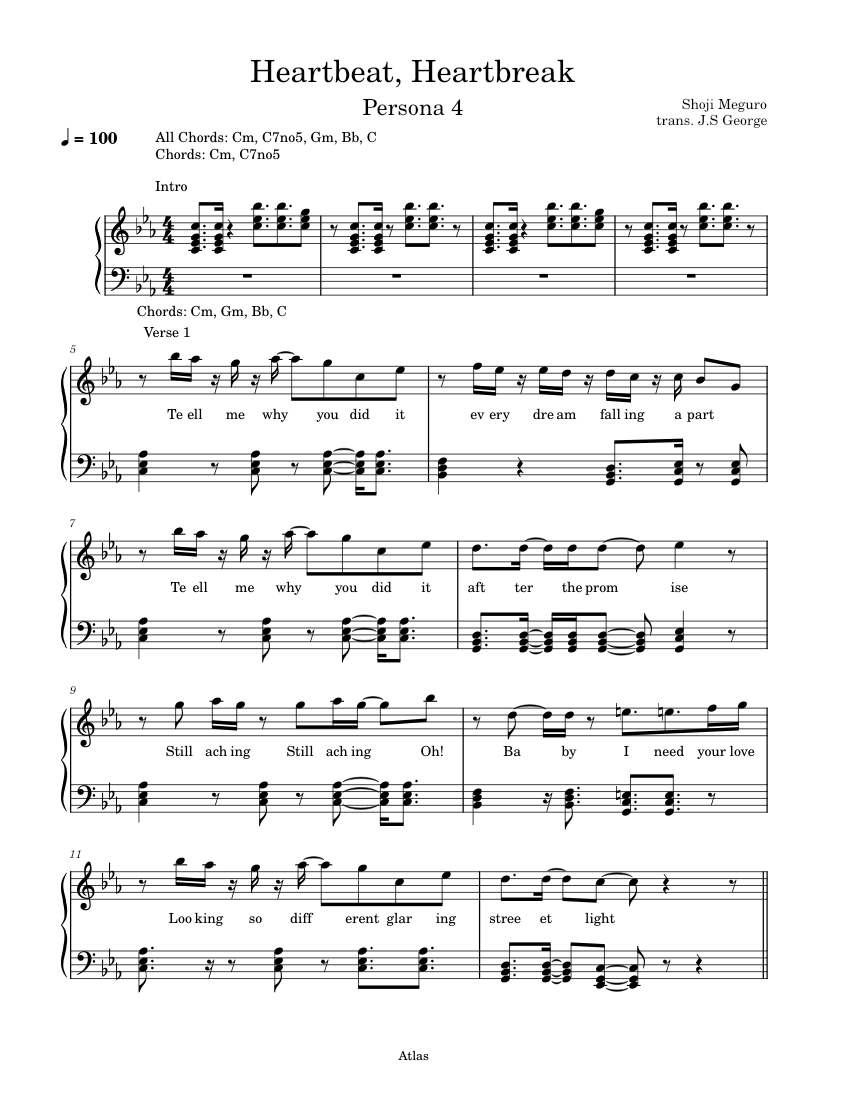 Heartbeat, Heartbreak - Shoji Meguro (Persona 4) Sheet Music for
