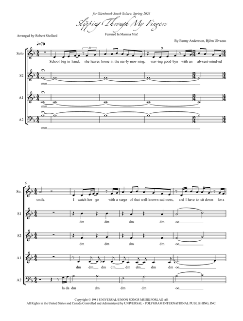 Slipping Through My Fingers (Arr. Robert Shellard) - ABBA (Choral, SSAA divisi)