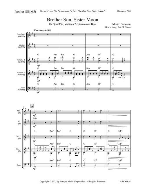 Brother Sun, Sister Moon (Arr. Josef Peter Traun) - Donovan (Guitar Ensemble)