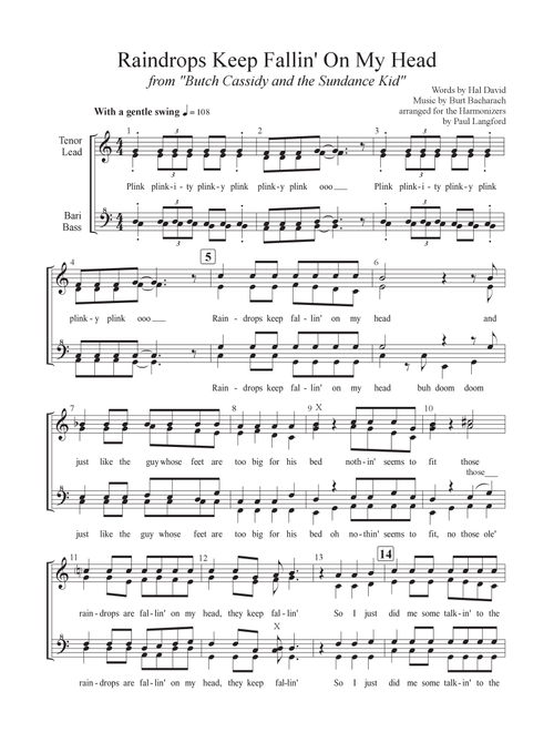 Raindrops Keep Fallin' On My Head (Arr. arr. Paul Langford) - BJ Thomas (Choral, SSAA)
