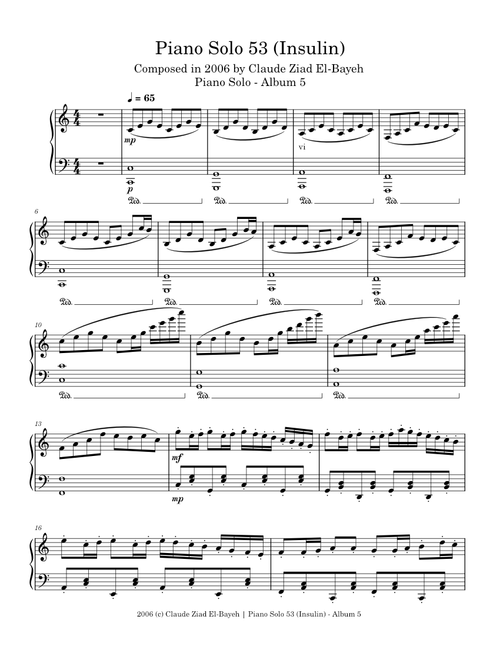 Piano Solo 53 (Insulin) - Claude Ziad El-Bayeh - Composed in 2006