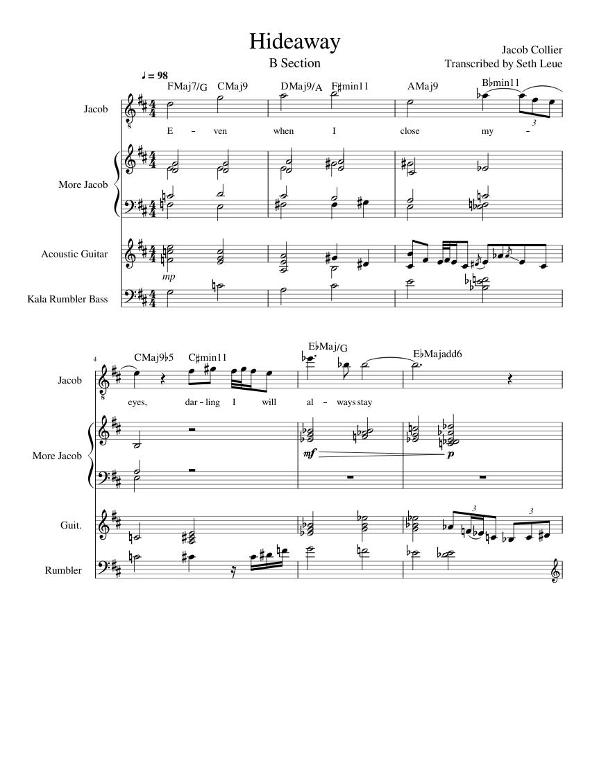 Hideaway (B Section) Sheet Music with Chords for Accordion