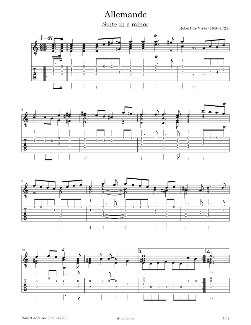 AllemandeRobert de ViséeTABS Sheet music for Guitar (Solo)