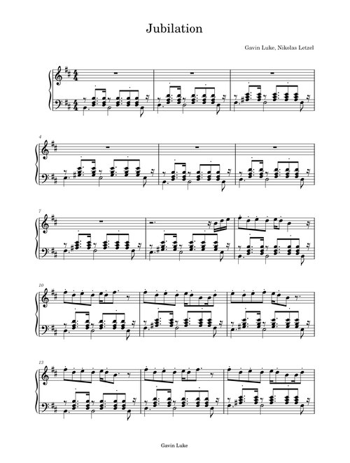 Jubilation - Gavin Luke - piano cover