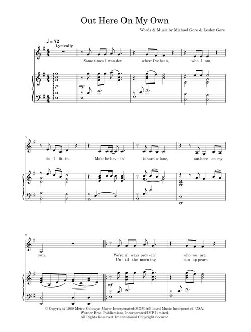 Out Here On My Own (from Fame) - Michael Gore (Piano-Vocal-Guitar)