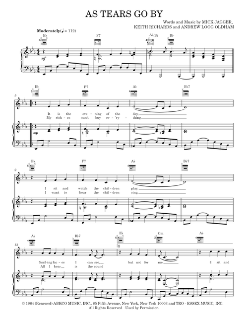 As Tears Go By - Marianne Faithfull, The Rolling Stones (Piano-Vocal-Guitar)