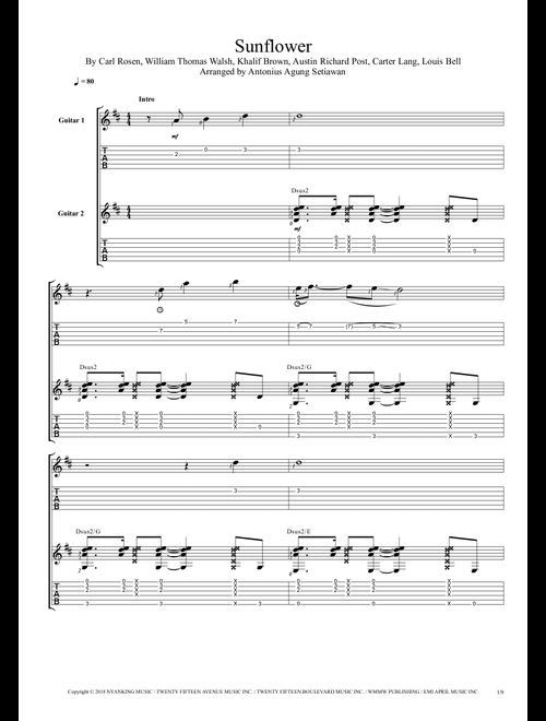 Sunflower (Arr. Antonius Agung Setiawan) - Post Malone & Swae Lee (Guitar Tab)