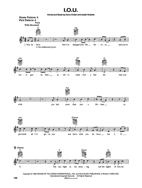 I.O.U. - Lee Greenwood (Easy Guitar)