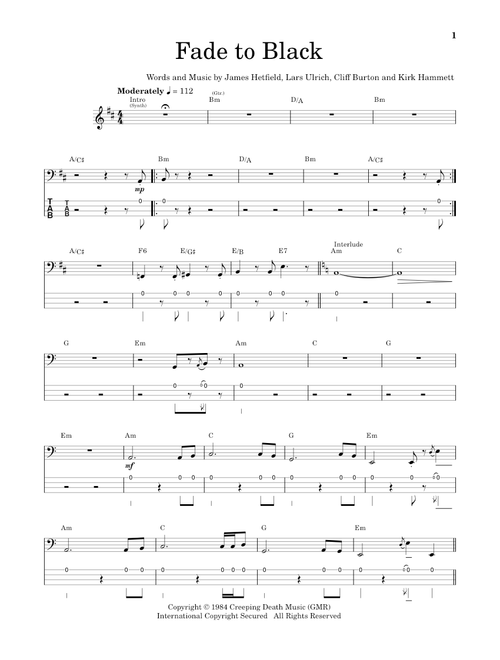 Fade To Black - Metallica (Bass Tab)
