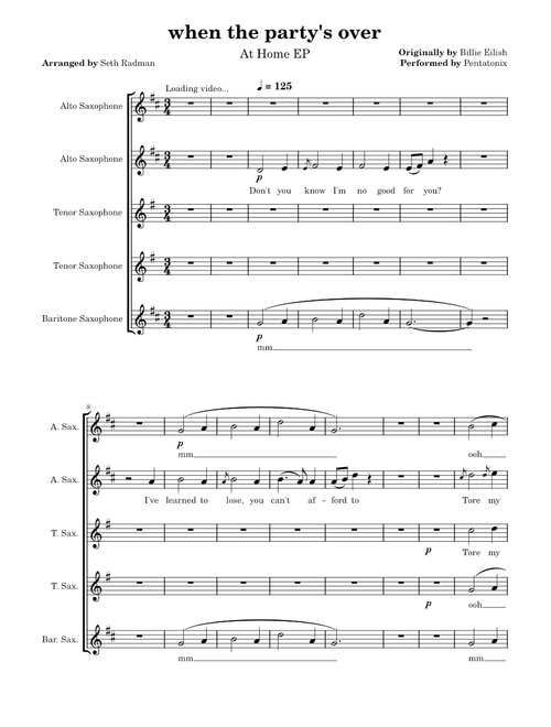 When the party's over – Billie Eilish | saxophone satb acapella quartet