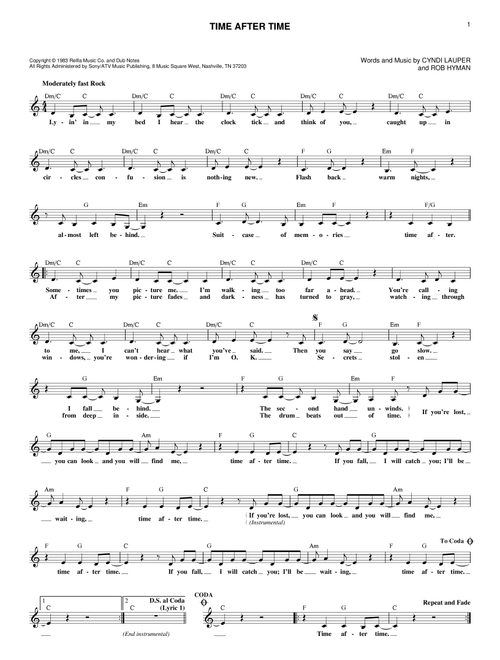 Time After Time - Cyndi Lauper, Inoj, Javier Colon (Lead Sheet - Fake Book)