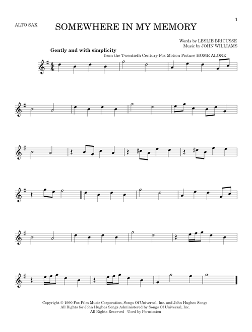 Somewhere In My Memory - Leslie Bricusse (Alto Sax Solo)