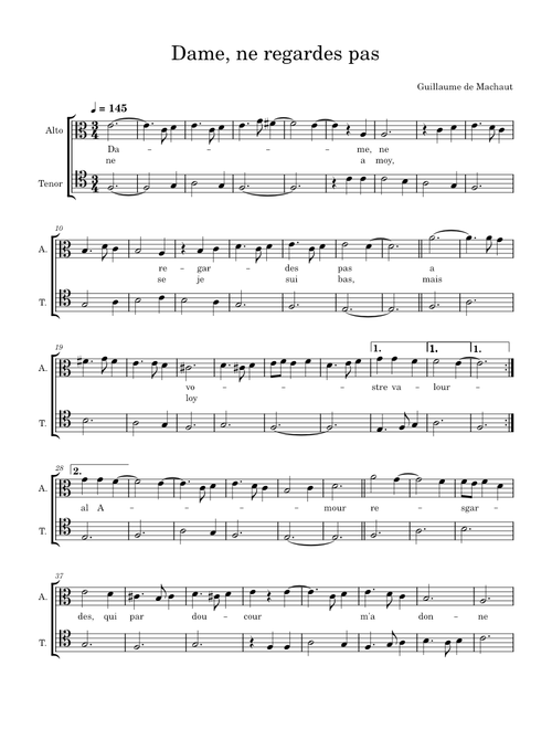 Dame, ne regardes pas (Ballade no. 9) – Guillaume de Machaut Dame, ne regardes pas