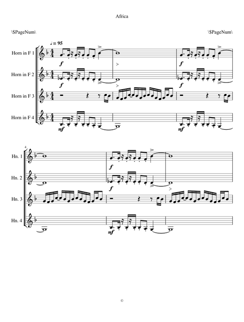 Africa for French Horn Quartet
