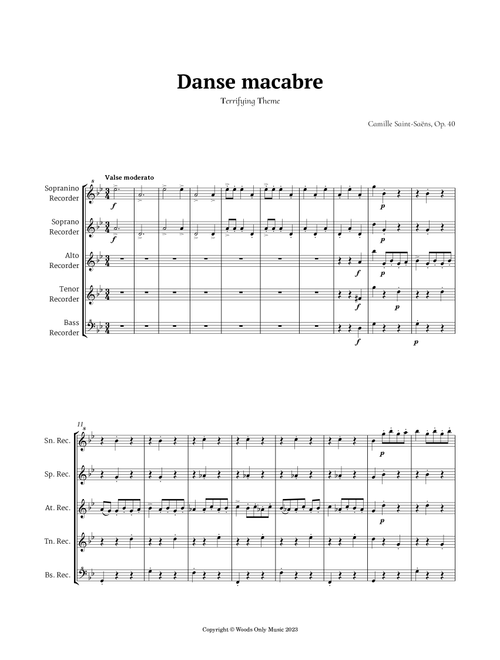 Danse Macabre by Camille Saint-Saens for Recorder Quintet (Arr. Ander) - Saint-Saëns (Recorder Ensemble)