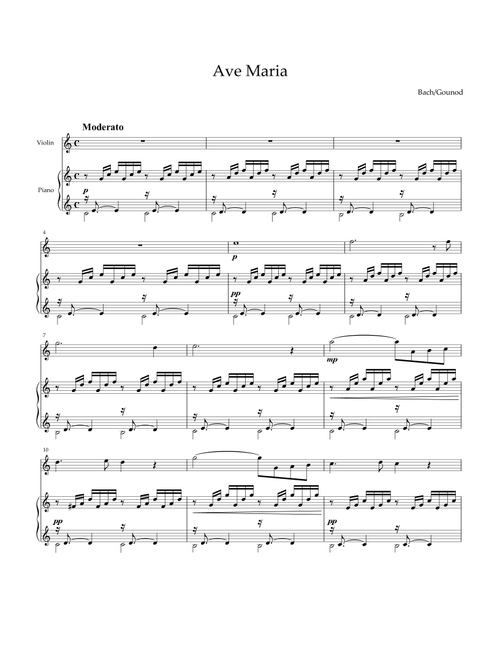 Ave Maria (Bach / Gounod) for violin and piano (Violin and Piano)