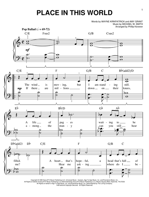 Place In This World (arr. Phillip Keveren) - Michael W Smith (Easy Piano)