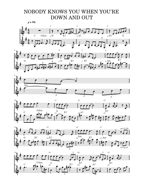 Nobody Knows You When You're Down and Out Trumpet-clar. duet
