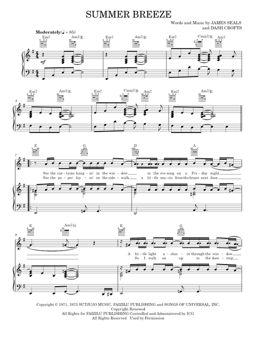 Summer breeze - Seals & Crofts (Piano-Vocal-Guitar)