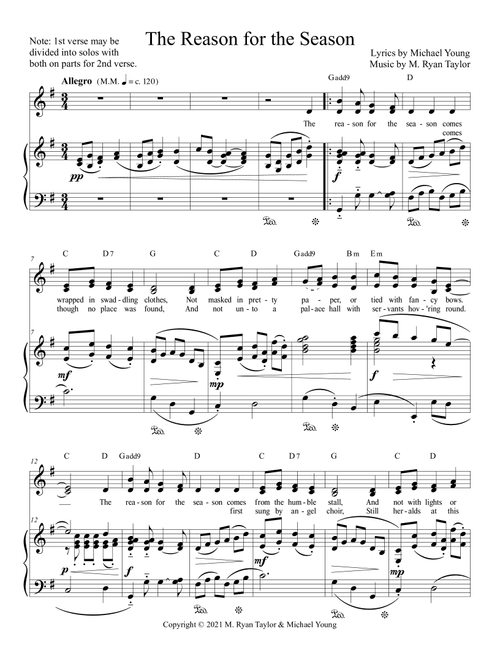 The Reason for the Season, a Christmas Carol for 2-part Choir & Piano - M. Ryan Taylor (Choral, SA)
