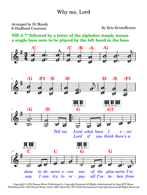 Why Me? (Why Me, Lord?) (Arr. Dianne Mandy) - Kris Kristofferson (Lead Sheet - Fake Book)