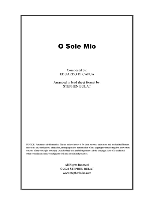 O Sole Mio (Pavarotti/Dean Martin) - Lead sheet (key of E) (Arr. Stephen Bulat) - Eduardo di Capua (Large Ensemble)