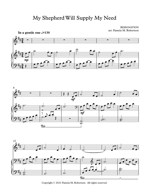 My Shepherd Will Supply My Need - Piano and Violin (Arr. Pamela M. Robertson) (Violin and Piano)