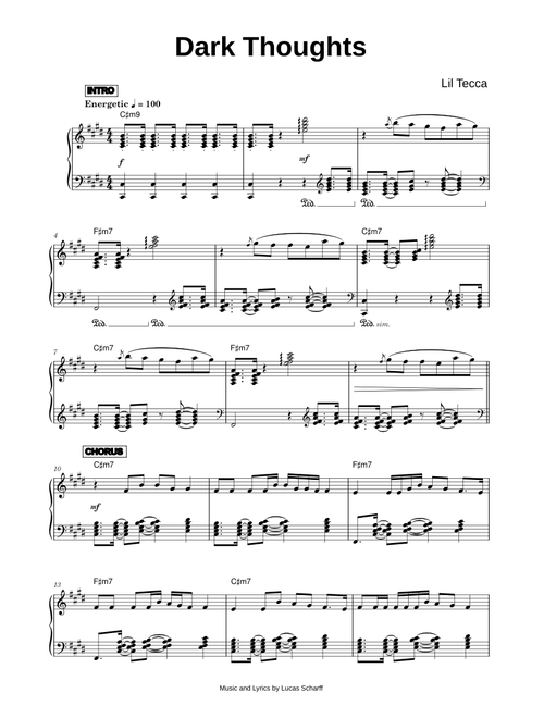 Dark Thoughts - Lil Tecca (Piano Solo) sheet music arranged by lord.arranger for Solo