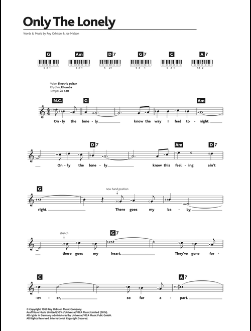 Only The Lonely - Roy Orbison (Piano Chords-Lyrics)