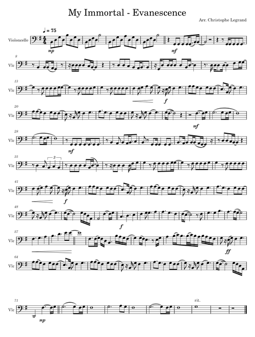 My immortal – Evanescence (for cello)