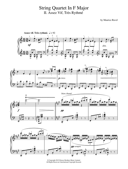String Quartet In F Major - II. Assez Vif, Tres Rythme - Maurice Ravel (Piano Solo)