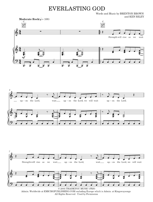 Everlasting God - Brenton Brown, Chris Tomlin, Lincoln Brewster (Piano-Vocal-Guitar)