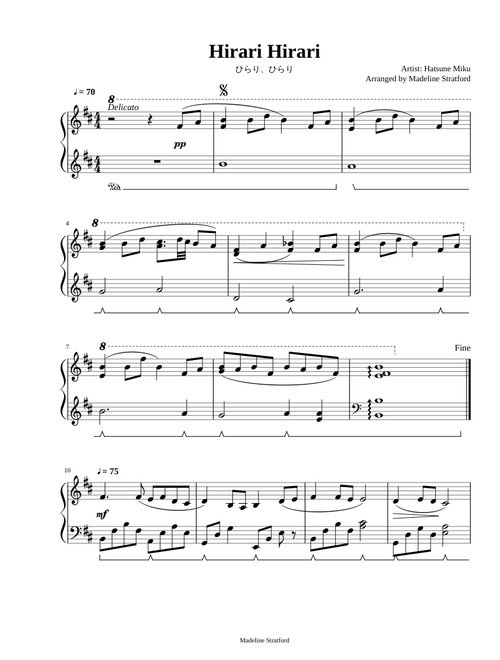 Hirari Hirari Hatsune Miku Piano Solo ひらり、ひらり