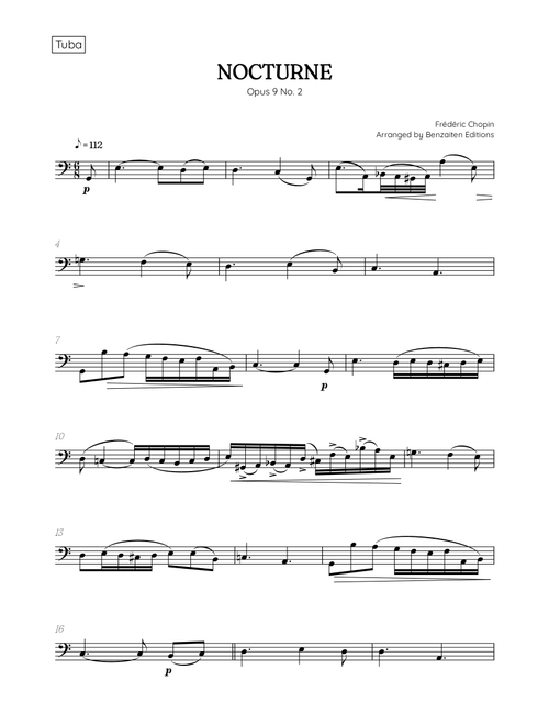 Chopin • Nocturne Opus 9 No. 2 | tuba sheet music (Arr. Benzaiten Editions) - Frédéric Chopin (Tuba Solo)