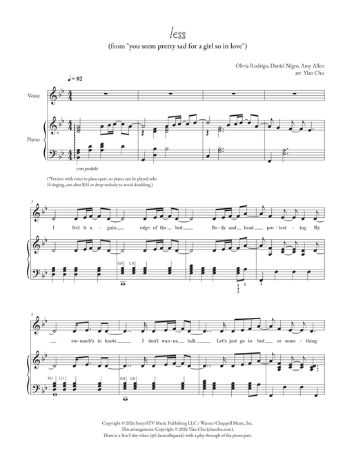 Less (Arr. Ylan Chu) - Olivia Rodrigo (Piano Solo)