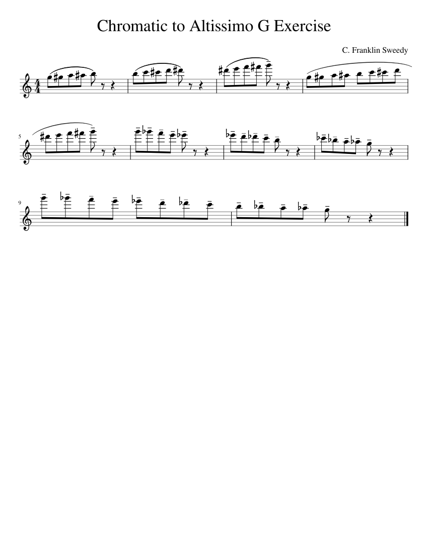 Chromatic to Altissimo G Exercise Sheet Music for Clarinet in b-flat (Solo)  | MuseScore.com