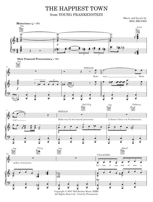 The Happiest Town - Mel Brooks, Young Frankenstein Musical (Piano-Vocal-Guitar)