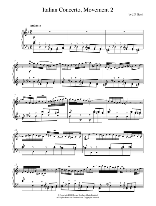 Italian Concerto (2nd Movement: Andante) - Johann Sebastian Bach (Piano Solo)