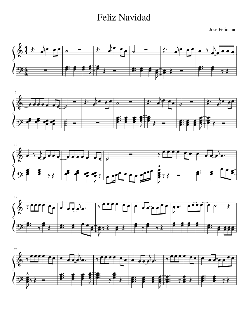 Free Printable Piano Sheet Music Feliz Navidad