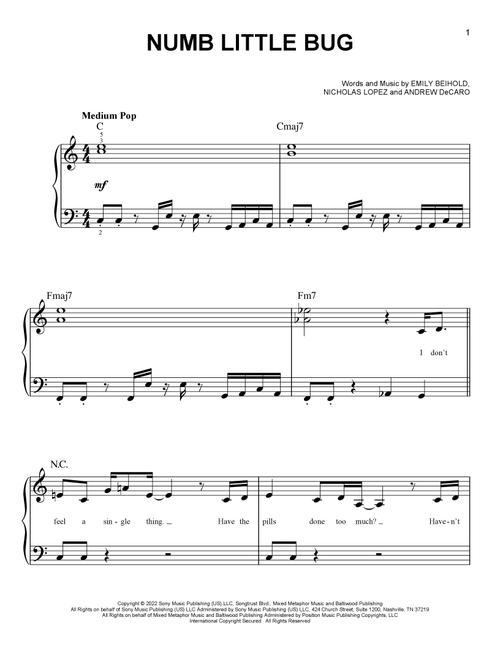 Numb Little Bug - Em Beihold (Easy Piano)