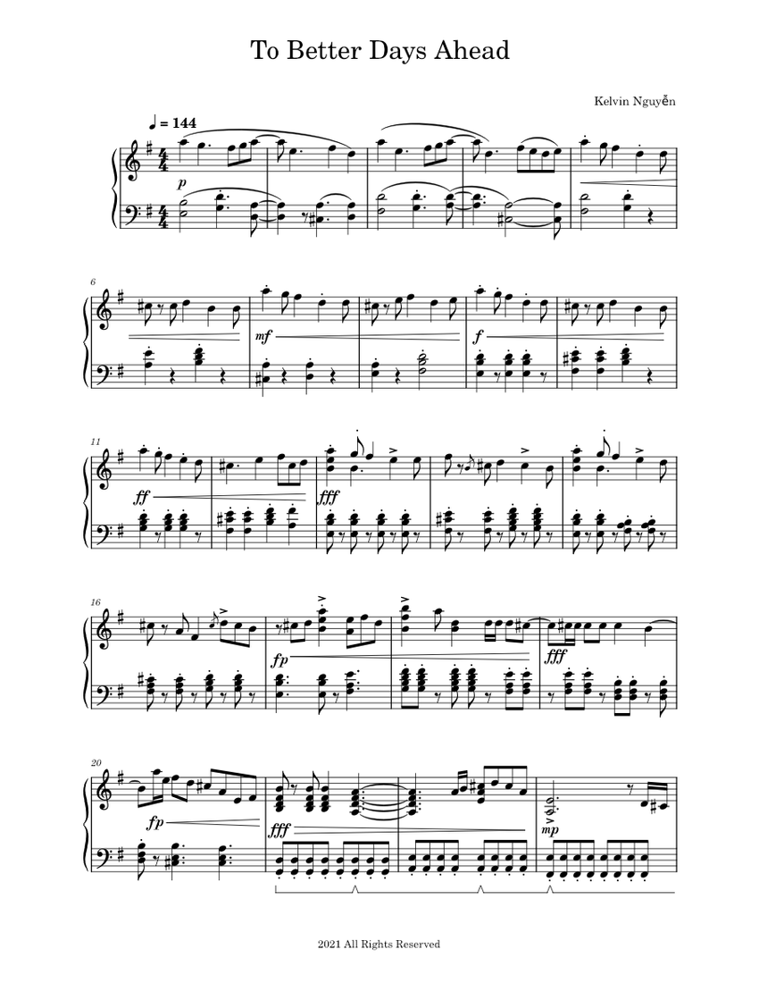 To Better Days Ahead Sheet Music For Piano Solo Musescore