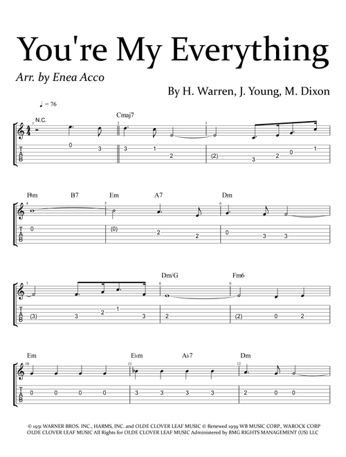 You're My Everything (Arr. Enea Acco) - Nat King Cole (Lead Sheet - Fake Book)