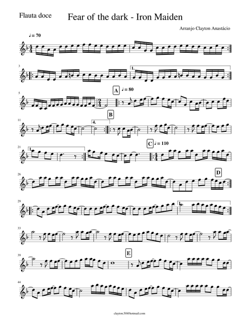Fear of the Dark - recorder - para Flauta Doce.
