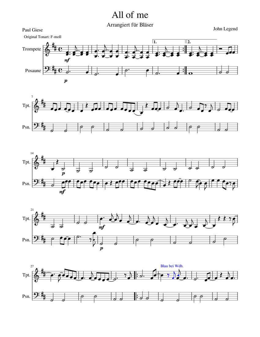 All of me Brass Sheet music for Trombone Trumpet other Brass Trio Musescore