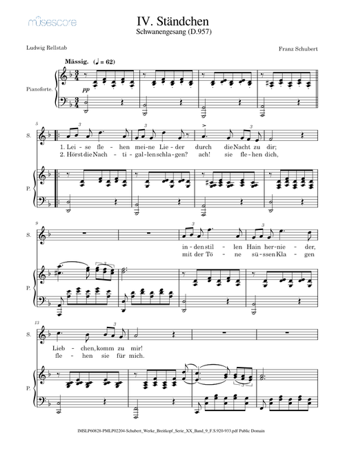 Ständchen (im Schwanengesang D.957 No. 4. Franz. Schubert) larger print